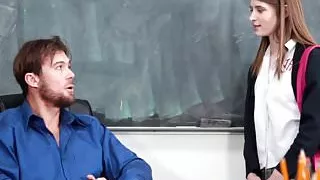 Awesome teenie Alice March jumps on giant thick pike