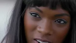 Ebony cutie cum sprayed