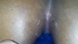 Bbw tip of blue toy in ass