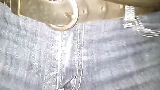 Cumshot on her Levis jeans crotch