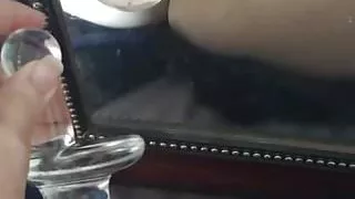 Sexy Wet Pussy Slowly Sliding Glass Toy In and Out