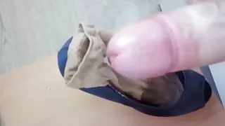 Cum on nylon in shoe