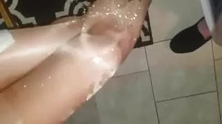 White business skirt suit wetting part 2