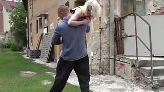 Beautiful blonde babe taken tied and fucked like a slave