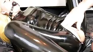 Blonde Slut Handcuffed, Gagged and Fucked In Black Latex