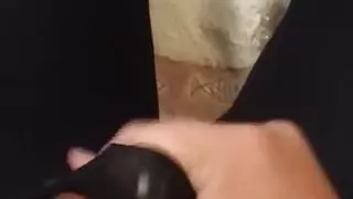 Crossdresser cumming in shiny black tights