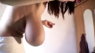Thin busty girl bouncing and flopping her huge yummy tits