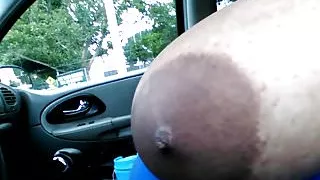 Huge Tits and Areolas While Driving