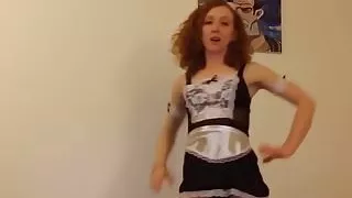 hot redhead on a maid outfit and thong
