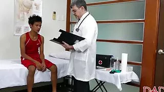 Doctor Daddy measures twink patients ass with his cock