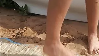 Latina Little Tits Big Nipples Pee and Suck on the Beach