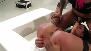 Bigbooty lesbo babes love using a strapon