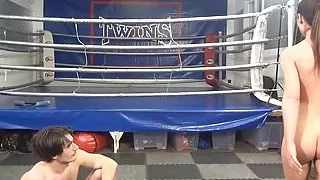 Muscle girl beats guy and makes him lick her pussy