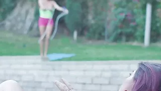 Dykes Anissa Kate and Audrey Royal fingering at outdoor pool