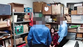 Teen shoplifter Audrey Royal fucked by two security officers