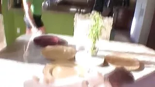 Busty MILF gets interracially spitroasted