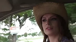 Hitchhiking teen puts her big titties to very good use