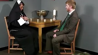 Celibate nun facialized after sinful blowjob