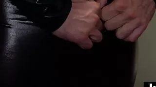 Rubber man stuffs his meaty fat cock into this tight ass