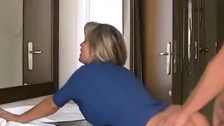 Blonde babe having sex in a hotel room