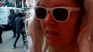 Sexy. Blonde. Topless outside.