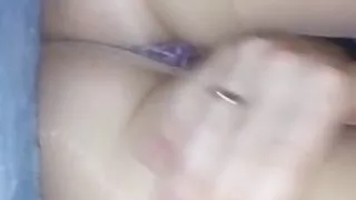 Between her pantyhose legs