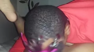 Masked Dude Eating A Shaved Black Pussy