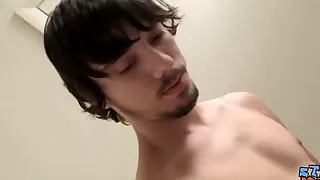 Bearded straighty tugging his big dick until a cum eruption