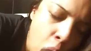 Brunette babe sucks and stroker his big shaft