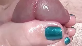 Wife's Outside Footjob - Shinny Teal Nails