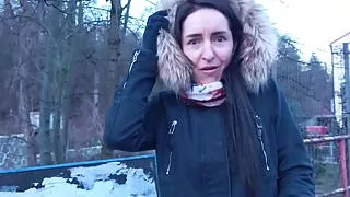 Public Agent Brunette with nice natural tits and pale skin