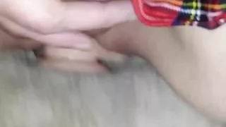 CD riding dildo in schoolgirl uniform