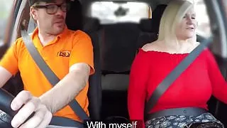 Mature UK slut bouncing on cock at her driving class