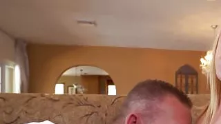 Teen beauty dickriding older guy on the sofa