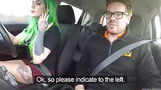 Fake Driving School – Wild ride for tattooed busty beauty