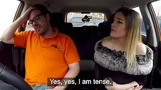 Fake Driving School Petite learner with eats instructors cum