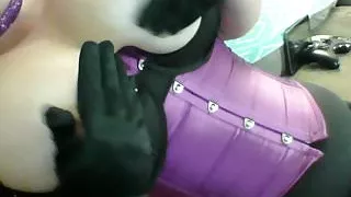 MILF in Purple Corset & Satin Gloves Playing with Huge Tits2