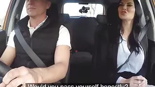 Big titted English slut fucked during her driving class