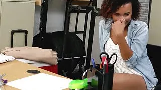 Busty ebony cumswallows at sex audition POV