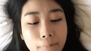 cute little asian girl gets a facial after blowjob 