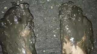 Walking around barefoot in the mud
