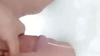 I pee on my body and finish with handjob and cum