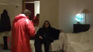 BBW Mistress Lydia Has Slave Lick PVC Boots And Feet Clean