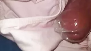 Humping and cumming in condom with panties and leotard
