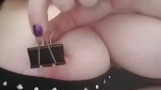 Binder Clips and Nipple Play with Nails digging in