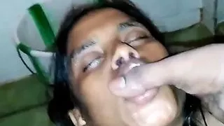 horny wife giving blowjob in bathroom