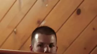 Tied up dude first fucks and then watches lesbian action