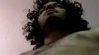 Curly hair straighty working on his fat cock solo