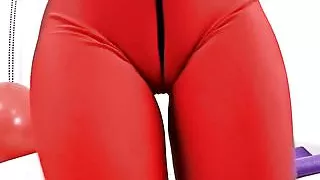 Große Kamelzehe und runder Arsch Babe in engem roten Spandex