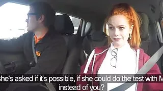 Young redhead slut pussy examined at her driving test